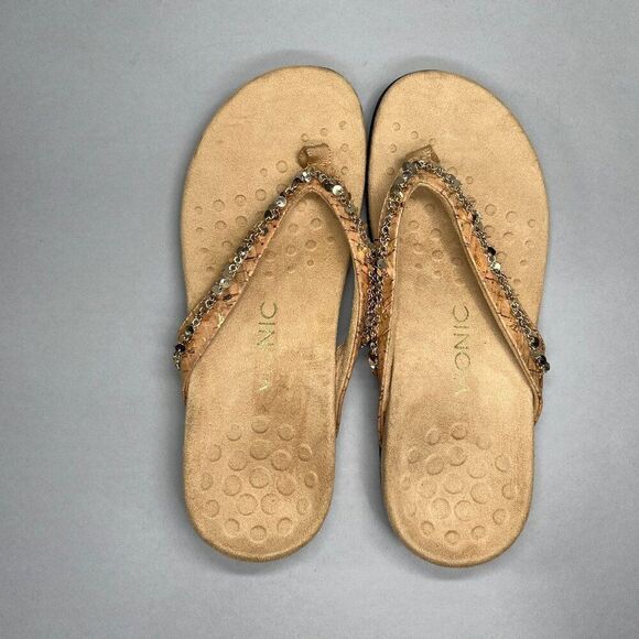 Vionic Belize‎ Sandals Women's Size 7 Cork Gold Chain Sequin Comfort Flip Flops - Picture 8 of 11